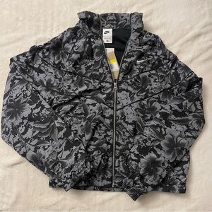 Nike Black and Gray Floral Patterned UPF 40 Running Jacket NWT